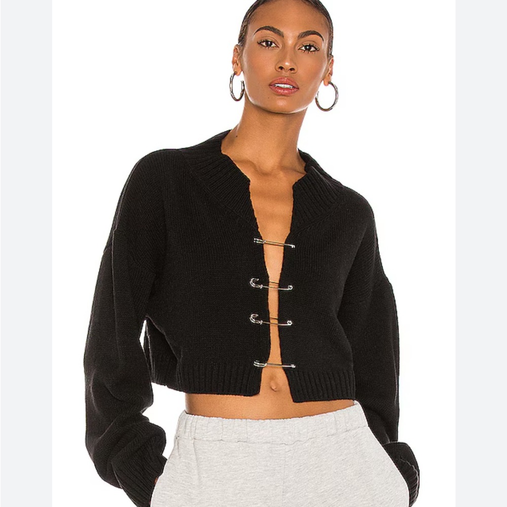 Danielle Guizio Black Sweater with Safety Pin Detail